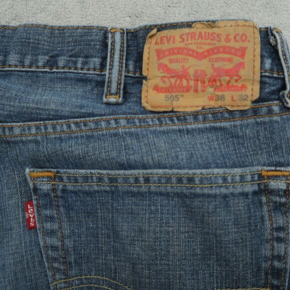 Levi's 505 Jeans Mens Size 38x32 Blue Regular Straight Rigid Denim Pants Stained - Picture 8 of 16